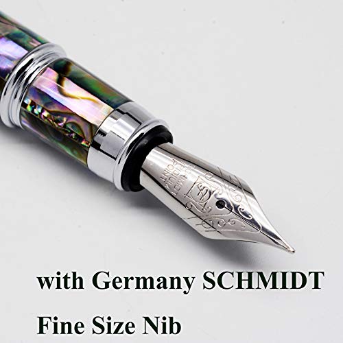 LACHIEVA Sea Shell Abalone Fountain Pen with Germany SCHMIDT Fine Nib. Luxury Pen for Every holiday. Nice Writing Handmade Premium Pen Gift Set for Men and Women.