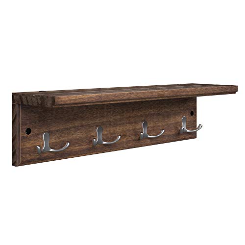 SONGMICS Coat Rack with Shelf, Wall-Mounted Coat Rack, with 4 Metal Dual Hooks for Coats, Bags, for Entryway, Bedroom, Living Room, Rustic Brown ULHR042X01