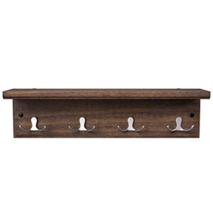 SONGMICS Coat Rack with Shelf, Wall-Mounted Coat Rack, with 4 Metal Dual Hooks for Coats, Bags, for Entryway, Bedroom, Living Room, Rustic Brown ULHR042X01