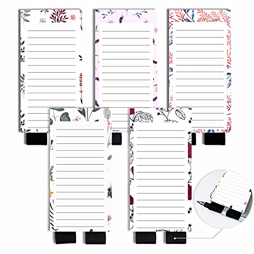 WeLiu Magnetic Notepads with Pen Holder, Magnetic to Do List Notepads, Full Magnetic Back Magnet Memo Pad,5 Pack (6 x 3 Inches)