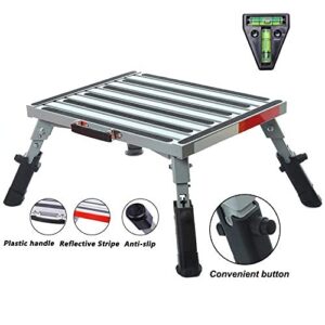 Homeon Wheels RV Steps Adjustable Height Aluminum Folding Platform Step Sheath Non-Slip Rubber Feet, Reflective Stripe, Handle, RV T Level, More Stable Up to 1000 lbs 16.5" x 12.2"