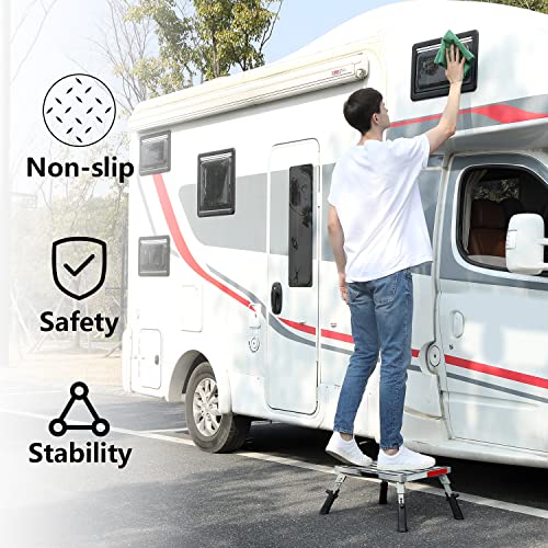 Homeon Wheels RV Steps Adjustable Height Aluminum Folding Platform Step Sheath Non-Slip Rubber Feet, Reflective Stripe, Handle, RV T Level, More Stable Up to 1000 lbs 16.5" x 12.2"