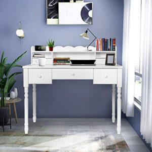 funkoco white writing desk with detachable hutch& 5 drawers,modern computer workstation for home office,vanity table
