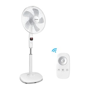 pelonis 16" oscillating pedestal fan | standing adjustable fan | ultra quiet dc motor | remote control | 3 modes | 12-hour timer | high energy efficiency | for bedroom home office