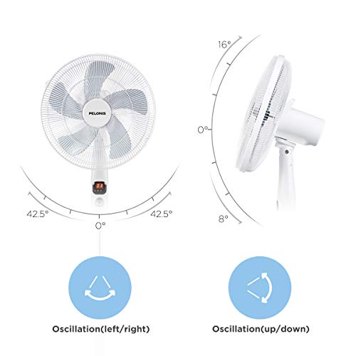 PELONIS 16" Oscillating Pedestal Fan | Standing Adjustable Fan | Ultra Quiet DC Motor | Remote Control | 3 Modes | 12-Hour Timer | High Energy Efficiency | for Bedroom Home Office