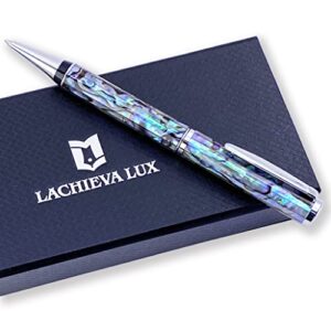 lachieva luxury handcrafted sea shell abalone metal ballpoint pen with germany schmidt p900m refill, best gift for writing (blue and black 2 refills), nice pen gift for men & women and every holidays