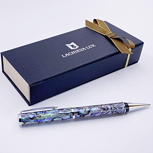 LACHIEVA luxury Handcrafted Sea Shell Abalone Metal Ballpoint Pen with Germany Schmidt P900M Refill, Best Gift for Writing (Blue and Black 2 Refills), Nice Pen Gift for Men & Women and Every Holidays