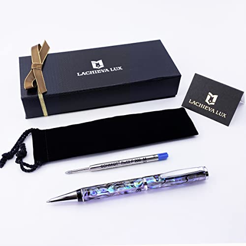 LACHIEVA luxury Handcrafted Sea Shell Abalone Metal Ballpoint Pen with Germany Schmidt P900M Refill, Best Gift for Writing (Blue and Black 2 Refills), Nice Pen Gift for Men & Women and Every Holidays