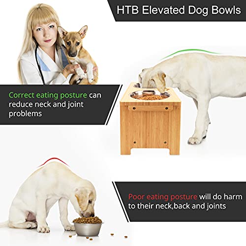 HTB Elevated Dog Bowls,Raised Dog Bowl Stand with 2 Stainless Steel Bowls,Elevated Raised Dog Bowls for Large Medium Small Sized Dogs