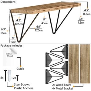 Wallniture Colmar Floating Book Shelves for Wall, 17"x 4.5" Rustic Bookshelf for Living Room Decor, Plant Shelf and CD DVD Storage Shelf Set of 2, Natural Burned