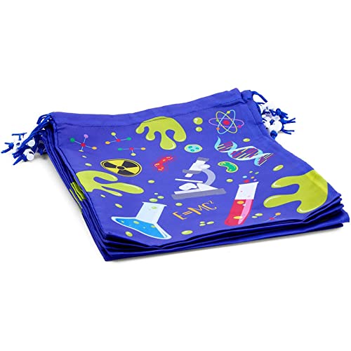 Drawstring Favor Bags for Kids Science Birthday Party (10 x 12 in, 12 Pack)