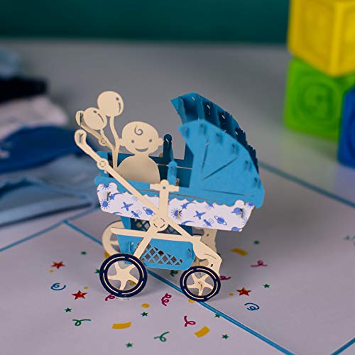 Baby Shower Pop Up Card for Boy Girl by DEVINE Popup Cards | New Baby Stroller Congratulations Card | Welcome Home Baby Shower Card | 3D Gift Card Thank You Love | Congratulations Baby Card