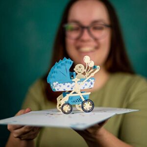 Baby Shower Pop Up Card for Boy Girl by DEVINE Popup Cards | New Baby Stroller Congratulations Card | Welcome Home Baby Shower Card | 3D Gift Card Thank You Love | Congratulations Baby Card