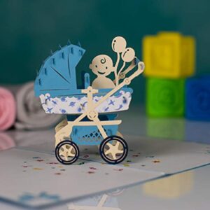 Baby Shower Pop Up Card for Boy Girl by DEVINE Popup Cards | New Baby Stroller Congratulations Card | Welcome Home Baby Shower Card | 3D Gift Card Thank You Love | Congratulations Baby Card