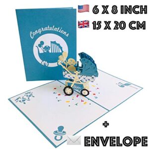 Baby Shower Pop Up Card for Boy Girl by DEVINE Popup Cards | New Baby Stroller Congratulations Card | Welcome Home Baby Shower Card | 3D Gift Card Thank You Love | Congratulations Baby Card