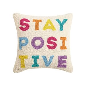 peking handicraft 30jes1589c14sq stay positive hook pillow, 14-inch square, wool and cotton