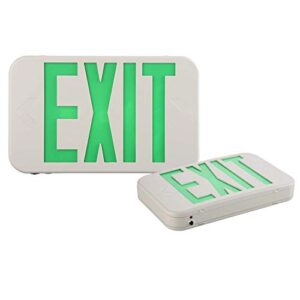 exitlux led exit light,commercial emergency lighting fixtures,combo exit sign with backup battery,ul listed,rounded square,universal mounting,for corridor hallway,double face green letters,2 pack