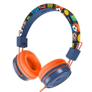 baseman kids headphones with microphone for school foldable earphones kids on ear wired headphones with volume control corded headset for boys girls children toddler travel computer - orange