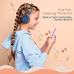 BASEMAN Kids Headphones with Microphone for School Foldable Earphones Kids On Ear Wired Headphones with Volume Control Corded Headset for Boys Girls Children Toddler Travel Computer - Orange