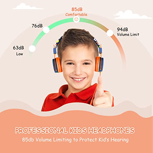 BASEMAN Kids Headphones with Microphone for School Foldable Earphones Kids On Ear Wired Headphones with Volume Control Corded Headset for Boys Girls Children Toddler Travel Computer - Orange