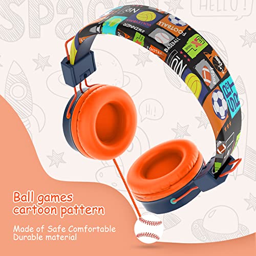 BASEMAN Kids Headphones with Microphone for School Foldable Earphones Kids On Ear Wired Headphones with Volume Control Corded Headset for Boys Girls Children Toddler Travel Computer - Orange