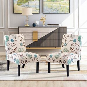 lz leisure zone urban stylish fabric accent dining chairs sofa side chairs upholstered armchair with wood legs home furniture (floral)