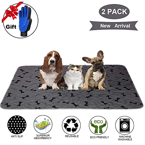 Washable Dog Pee Pads with Free Grooming Gloves,Non Slip Dog Mats with Great Urine Absorption,Reusable Puppy Pee Pads for Whelping,Potty,Training,Playpen