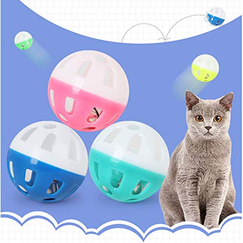 FadyDail 12PCS 5Color 1.6" Cat Toy Ball with Bell, Pet Toy Cat Bell Ball Cat Toy with Bell Cat Jingle Balls for Cats Kitten, Plastic Cat Toys Jingle Balls Pounce Chase Rattle Ball Toys