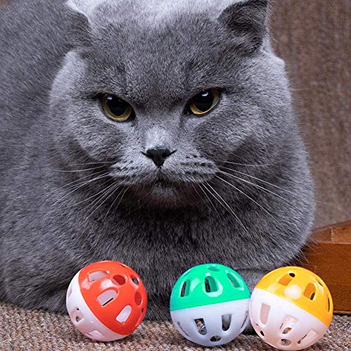 FadyDail 12PCS 5Color 1.6" Cat Toy Ball with Bell, Pet Toy Cat Bell Ball Cat Toy with Bell Cat Jingle Balls for Cats Kitten, Plastic Cat Toys Jingle Balls Pounce Chase Rattle Ball Toys