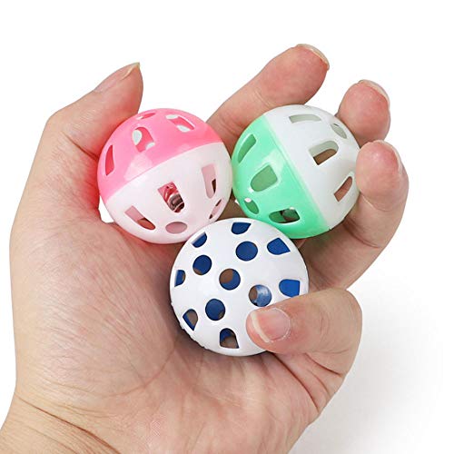 FadyDail 12PCS 5Color 1.6" Cat Toy Ball with Bell, Pet Toy Cat Bell Ball Cat Toy with Bell Cat Jingle Balls for Cats Kitten, Plastic Cat Toys Jingle Balls Pounce Chase Rattle Ball Toys