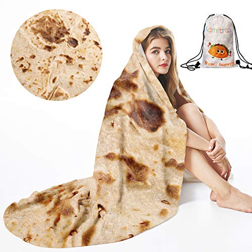 Admitrack Tortilla Wrap Blanket,Burritos Round Wrap Blanket,Tortilla Throw Blanket,Funny Realistic Food Round Blanket,Novelty Burritos Throw Blanket for Adults&Kids