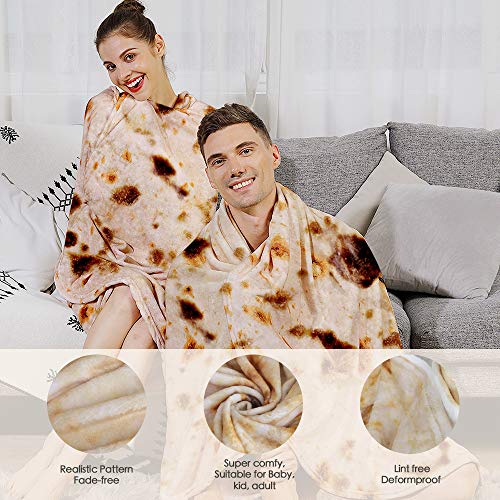 Admitrack Tortilla Wrap Blanket,Burritos Round Wrap Blanket,Tortilla Throw Blanket,Funny Realistic Food Round Blanket,Novelty Burritos Throw Blanket for Adults&Kids