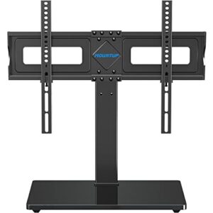 mountup universal tv stand, table top tv stands for 37 to 65, 70 inch flat screen tvs - height adjustable, tilt, swivel tv mount with tempered glass base holds up to 88 lbs, max vesa 600x400mm mu0031
