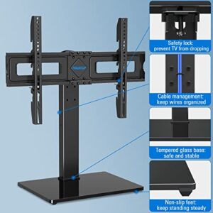 MOUNTUP Universal TV Stand, Table Top TV Stands for 37 to 65, 70 Inch Flat Screen TVs - Height Adjustable, Tilt, Swivel TV Mount with Tempered Glass Base Holds up to 88 lbs, Max VESA 600x400mm MU0031