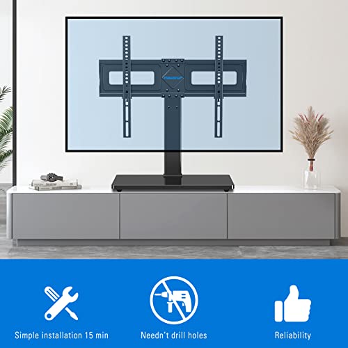 MOUNTUP Universal TV Stand, Table Top TV Stands for 37 to 65, 70 Inch Flat Screen TVs - Height Adjustable, Tilt, Swivel TV Mount with Tempered Glass Base Holds up to 88 lbs, Max VESA 600x400mm MU0031