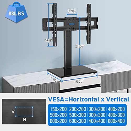 MOUNTUP Universal TV Stand, Table Top TV Stands for 37 to 65, 70 Inch Flat Screen TVs - Height Adjustable, Tilt, Swivel TV Mount with Tempered Glass Base Holds up to 88 lbs, Max VESA 600x400mm MU0031