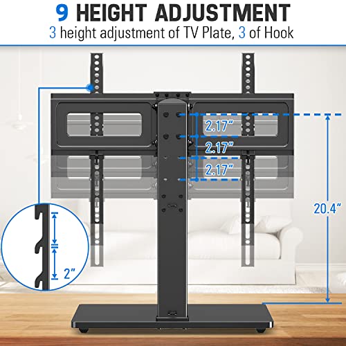 MOUNTUP Universal TV Stand, Table Top TV Stands for 37 to 65, 70 Inch Flat Screen TVs - Height Adjustable, Tilt, Swivel TV Mount with Tempered Glass Base Holds up to 88 lbs, Max VESA 600x400mm MU0031