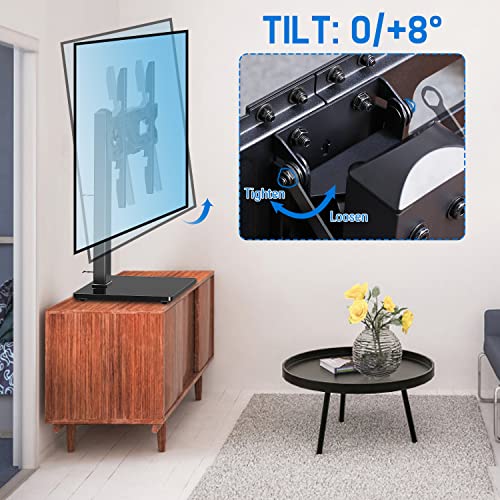 MOUNTUP Universal TV Stand, Table Top TV Stands for 37 to 65, 70 Inch Flat Screen TVs - Height Adjustable, Tilt, Swivel TV Mount with Tempered Glass Base Holds up to 88 lbs, Max VESA 600x400mm MU0031