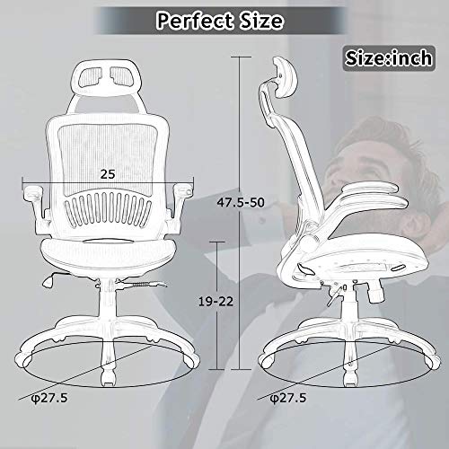 Home Office Chair Ergonomic Desk Chair High Back Computer Chair with Lumbar Support Flip-up Arms Headrest Adjustable Rolling Swivel Mesh Executive Chair for Women Men Adult, Black