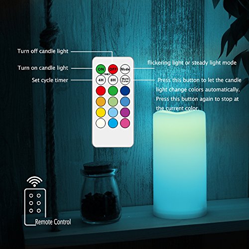 Color Changing Outdoor Flameless Pillar Candles Remote Waterproof Battery Operated Electric LED Candle Set for Gift Home Party Wedding Supplies Garden Halloween Christmas Decoration, 2 Pack, 3” x 8”