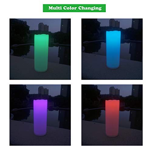 Color Changing Outdoor Flameless Pillar Candles Remote Waterproof Battery Operated Electric LED Candle Set for Gift Home Party Wedding Supplies Garden Halloween Christmas Decoration, 2 Pack, 3” x 8”