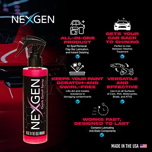 Nexgen Quick Detail Spray — All-in-One Spot Removal, Clay Bar Lubrication, Instant Detailing — Professional-Grade Cleaner for Cars, RVs, Motorcycles, Boats, and ATV’s — 8oz Bottle