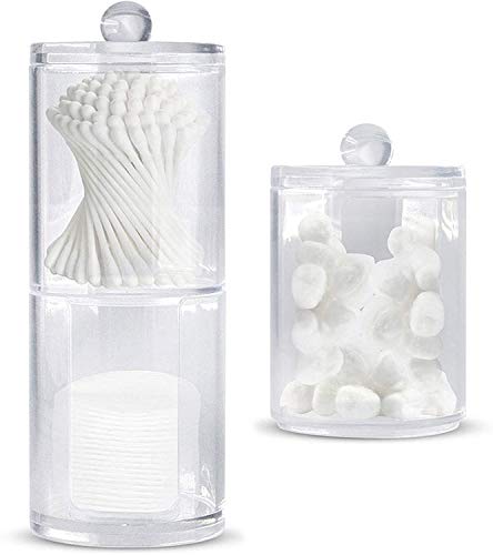 Bershaker Bathroom Organizer Canisters,Apothecary Jars Set,Holder with Lids,Cotton Pad Container,Plastic Acrylic Clear Vanity Dispenser for Cotton Ball,Cotton Swab,Cotton Rounds,Bath Salts,3 Pack