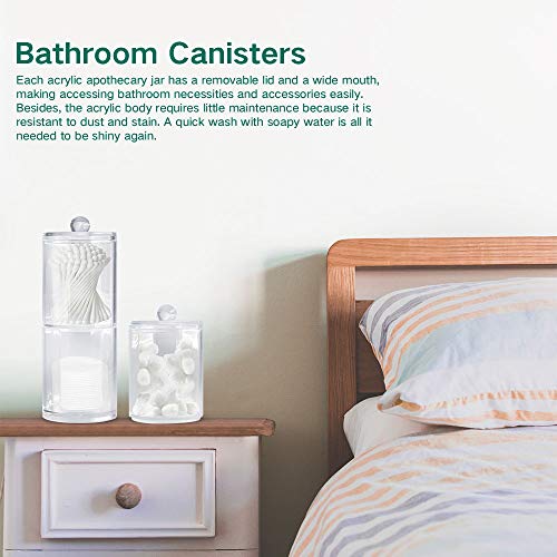 Bershaker Bathroom Organizer Canisters,Apothecary Jars Set,Holder with Lids,Cotton Pad Container,Plastic Acrylic Clear Vanity Dispenser for Cotton Ball,Cotton Swab,Cotton Rounds,Bath Salts,3 Pack