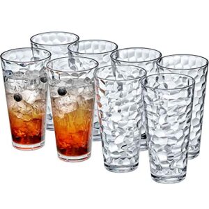 amazing abby - iceberg - 24-ounce plastic tumblers (set of 8), plastic drinking glasses, all-clear high-balls, reusable plastic cups, stackable, bpa-free, shatter-proof, dishwasher-safe