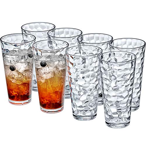 Amazing Abby - Iceberg - 24-Ounce Plastic Tumblers (Set of 8), Plastic Drinking Glasses, All-Clear High-Balls, Reusable Plastic Cups, Stackable, BPA-Free, Shatter-Proof, Dishwasher-Safe