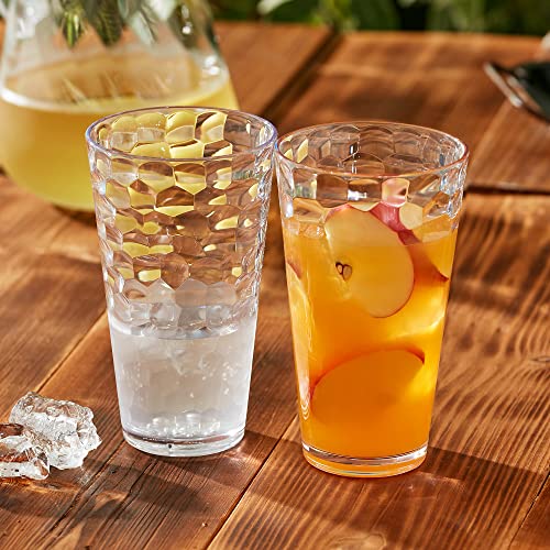 Amazing Abby - Iceberg - 24-Ounce Plastic Tumblers (Set of 8), Plastic Drinking Glasses, All-Clear High-Balls, Reusable Plastic Cups, Stackable, BPA-Free, Shatter-Proof, Dishwasher-Safe