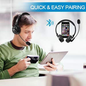suily Bluetooth Headphones Cellphone Headset with Mic, Over Head Wireless Headphone, Noise Cancellation On-Ear Office Bluetooth Headset Earpiece for Cell Phone, Truck Driver, Office Call Center, Skype