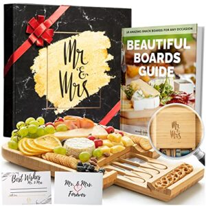 deluxy mr and mrs cheese board - perfect christmas gifts for couples, wedding gifts for couples unique 2022, bridal shower gifts for bride, anniversary, his and hers, couples gifts for husband & wife