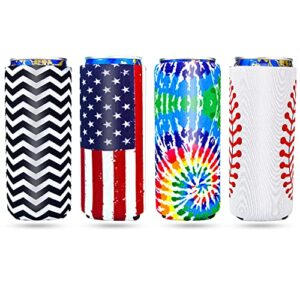 heyah 4 pack 12oz slim beer can cooler sleeves, neoprene beer can cooler bulk, collapsible insulators cooler cover fits for white claw/spiked seltzer and more